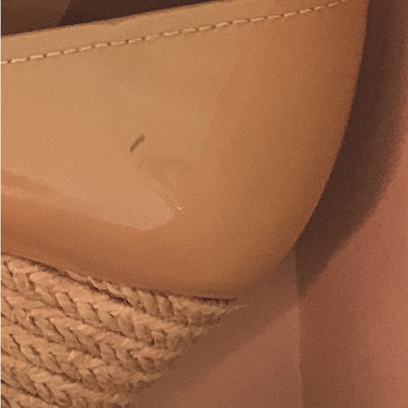 PRADA beige tan nude patent leather wedge heels Espadrilles Women 7.5 shoes - Picture 8 of 8